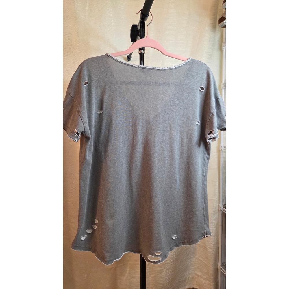 POL Clothing Distressed Gray Short Sleeve Tee Ripped Raw Hem Grunge Top Small